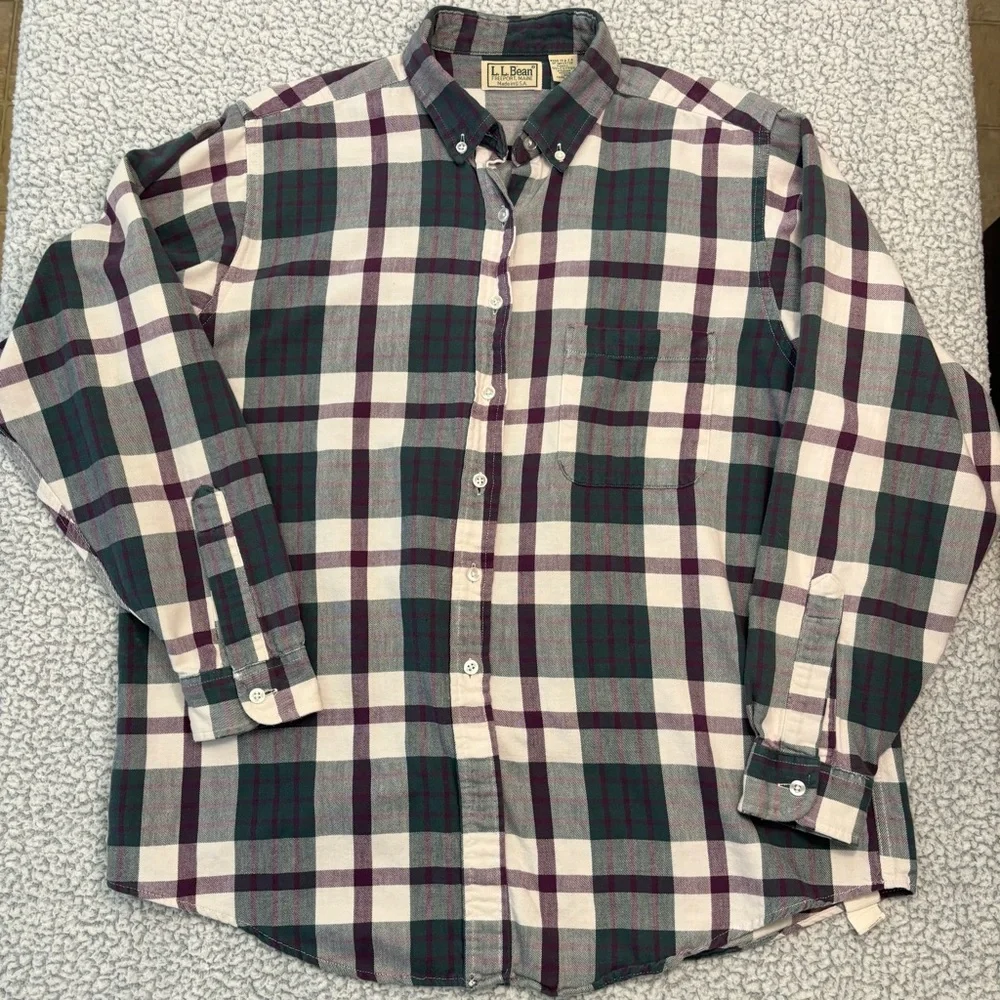 VTG L.L. Bean USA Classic Flannel Shirt, Women Sz M Plaid Green Plum, Midweight - Picture 5 of 12